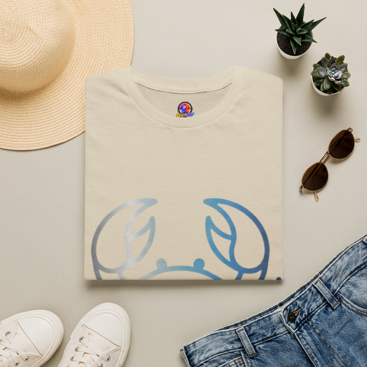 Crab Graphic T-Shirt — Coastal Blue Minimalist Beach Tee