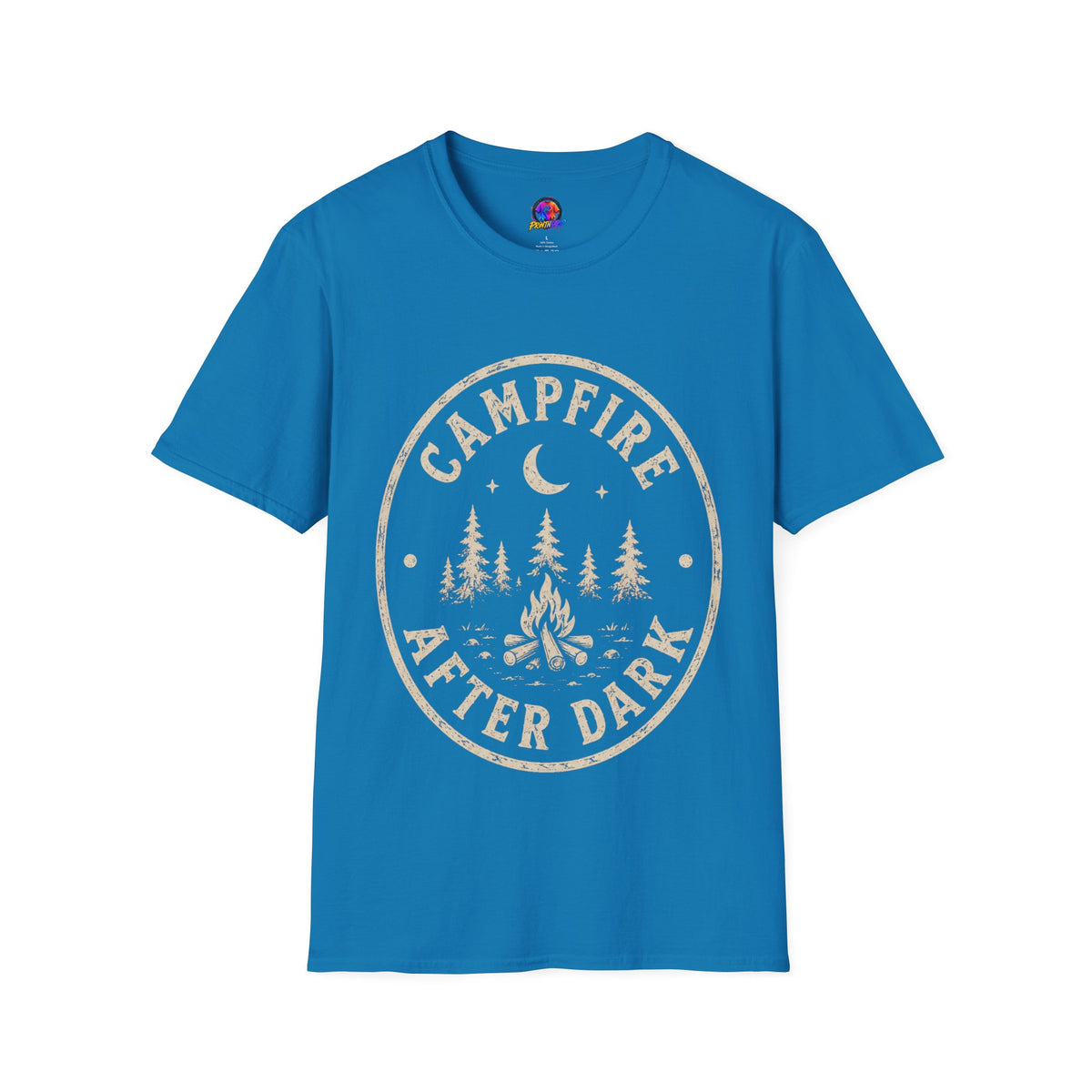 Campfire T-Shirt — 'Campfire After Dark' Vintage Moon & Trees Graphic