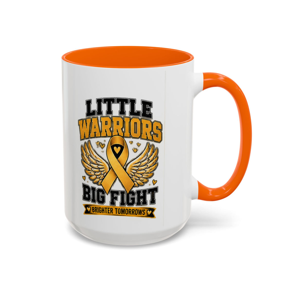 Little Warriors Big Fight Childhood Cancer Awareness Coffee Mug — Gold Ribbon Support Accent Mug