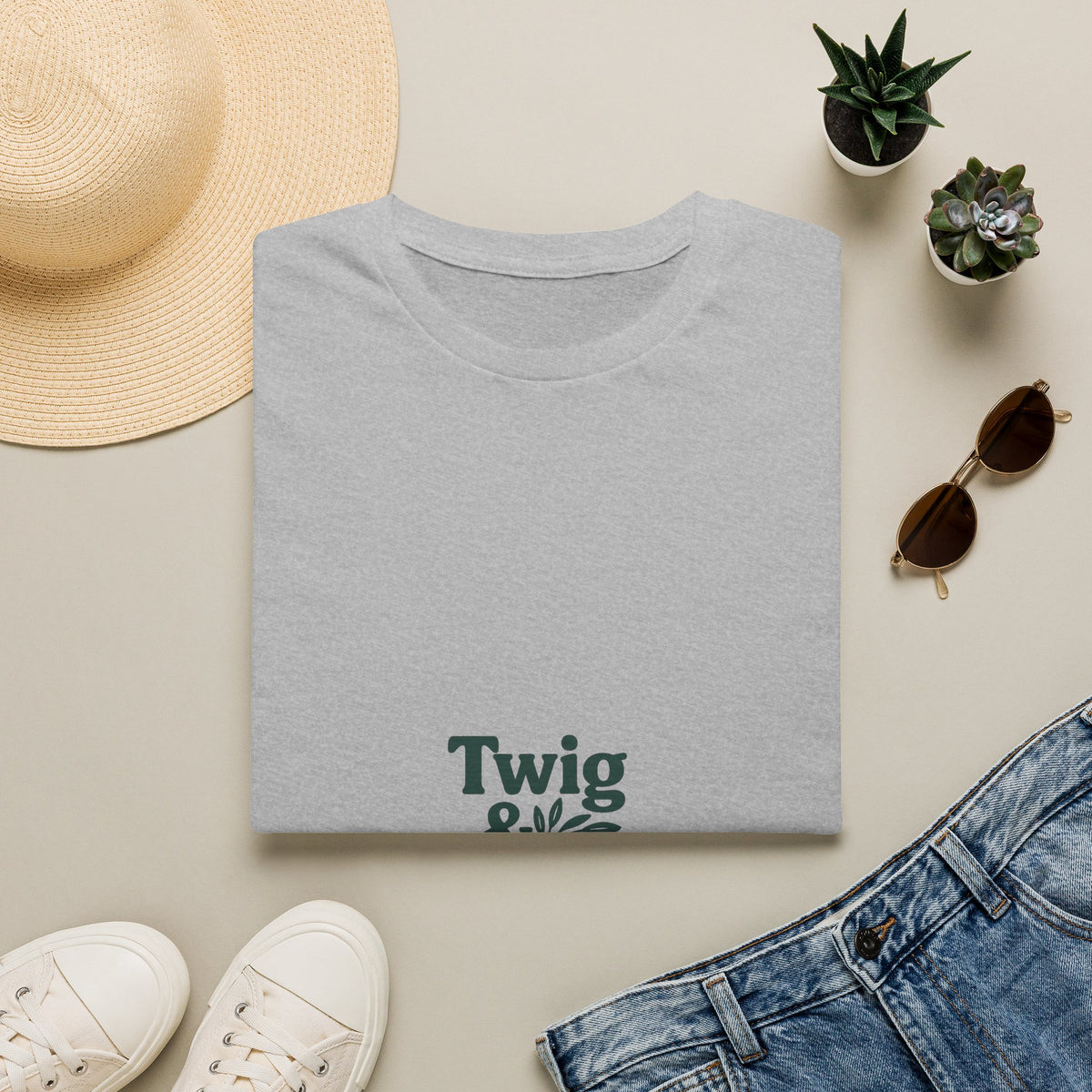"Twig & Thrive" Minimalist Botanical Tee - Aesthetic Clean Plant Slogan White T-Shirt - Trending Now - September 2026
