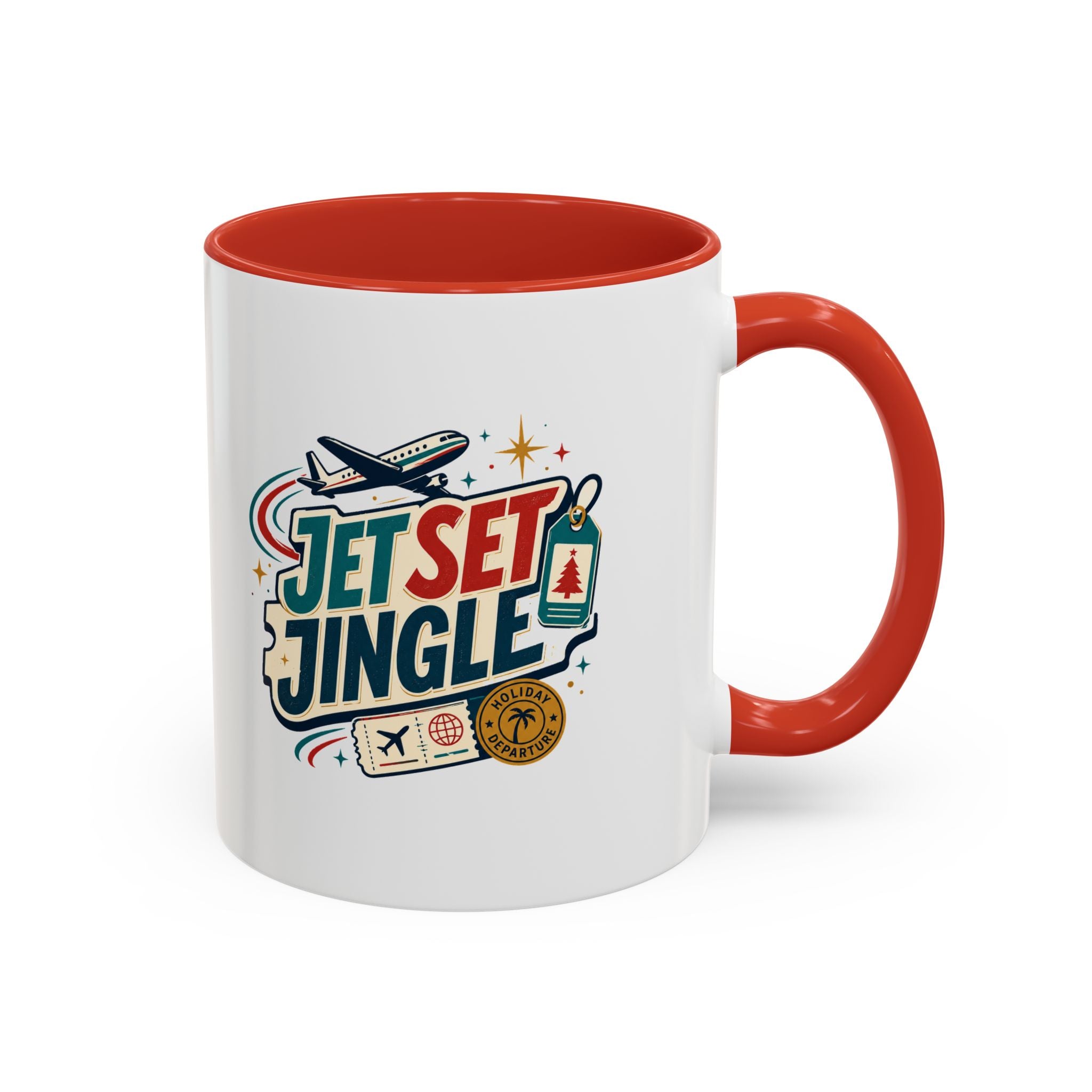 Modern Day Christmas Jet Set Jingle Coffee Mug — Holiday Travel Themed Accent Mug