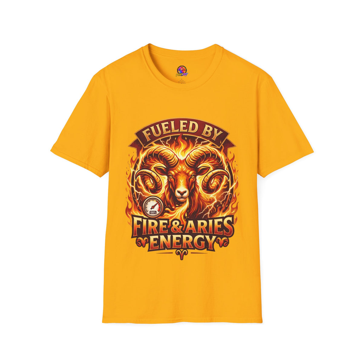 Aries Zodiac Fueled By Fire & Aries Energy T-Shirt — Zodiac Ram Graphic Tee