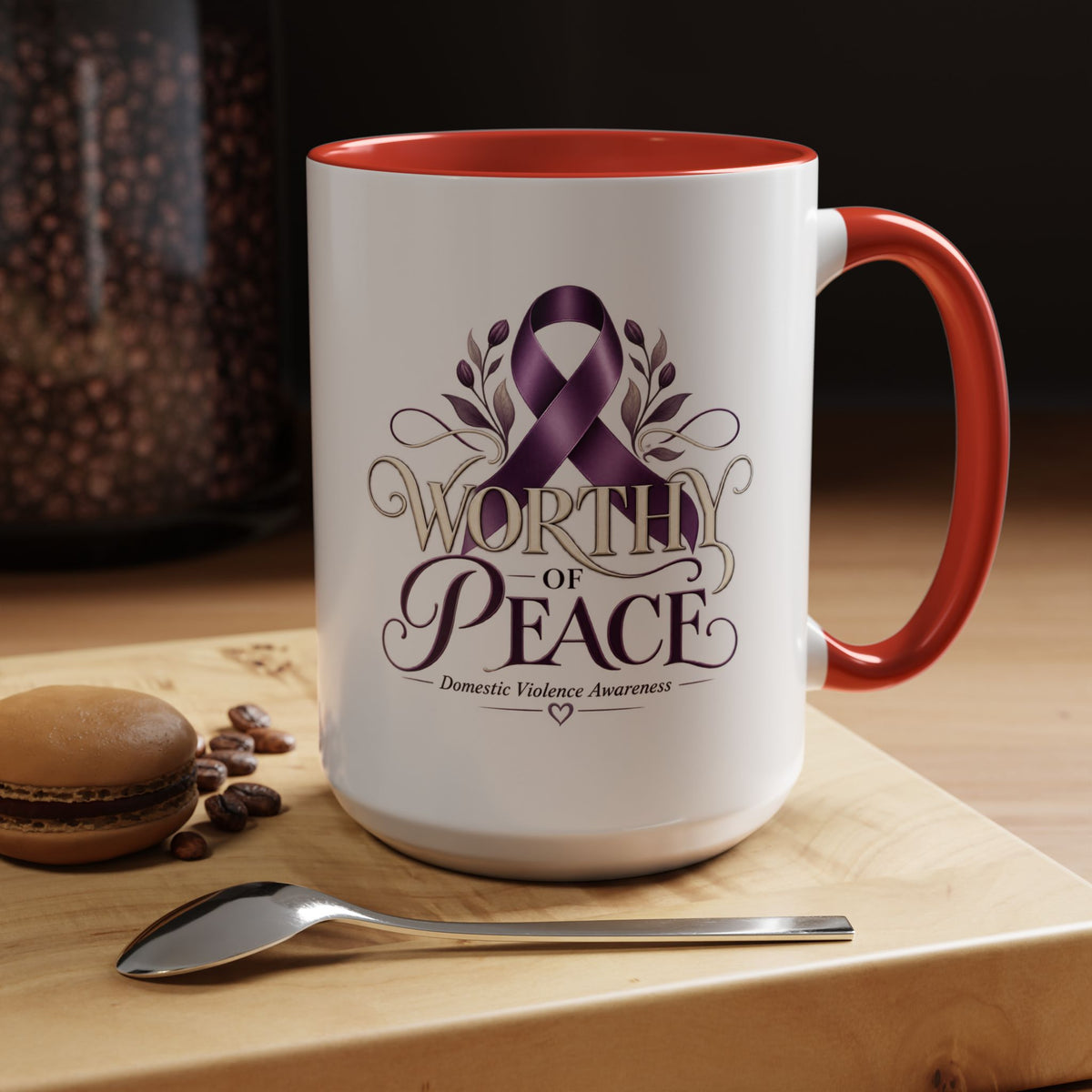 Worth of Peace Accent Coffee Mug — Domestic Violence Awareness Ribbon (11/15oz)