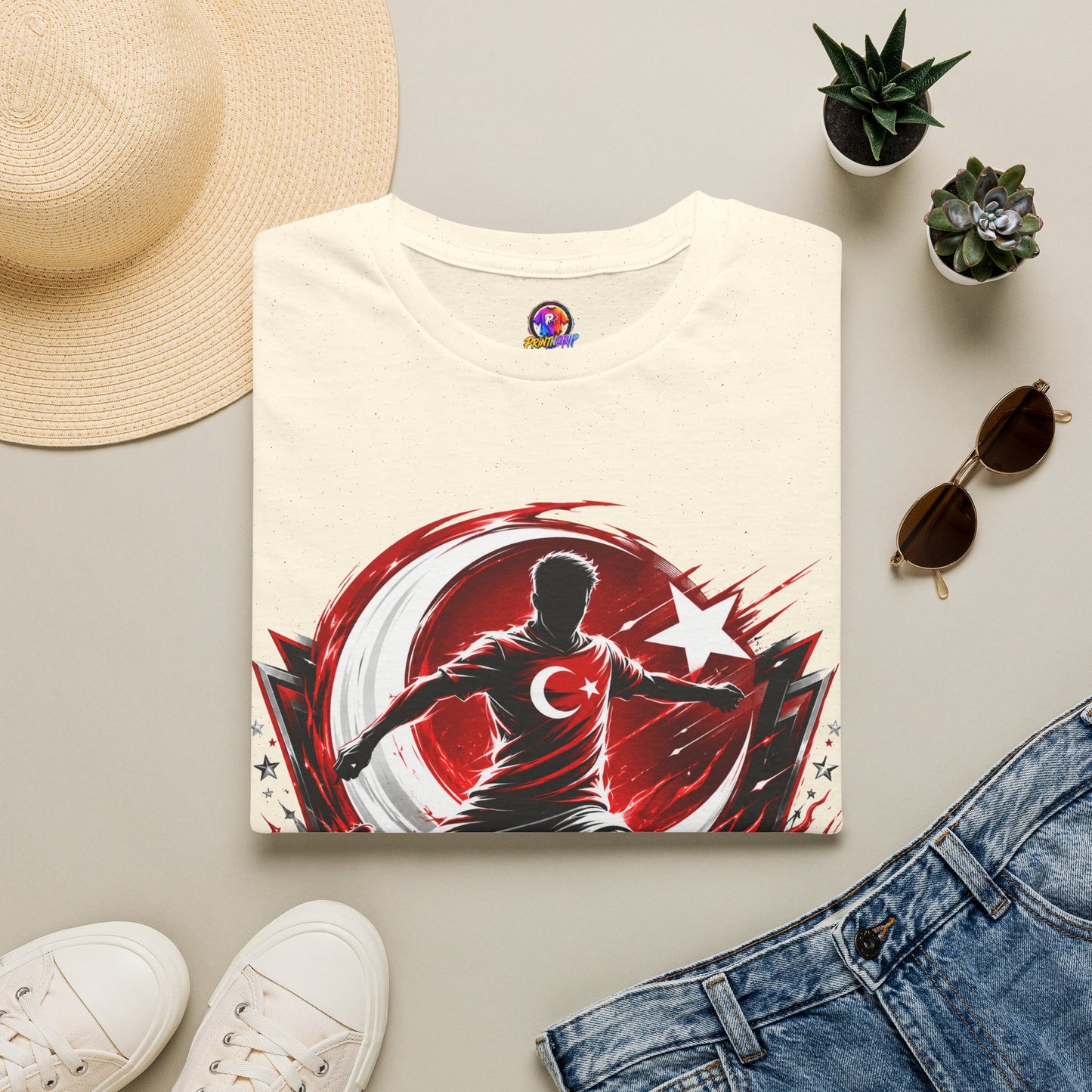 Turkey Crimson Flame Soccer T-Shirt — Turkish Crescent & Star Football Fan Tee