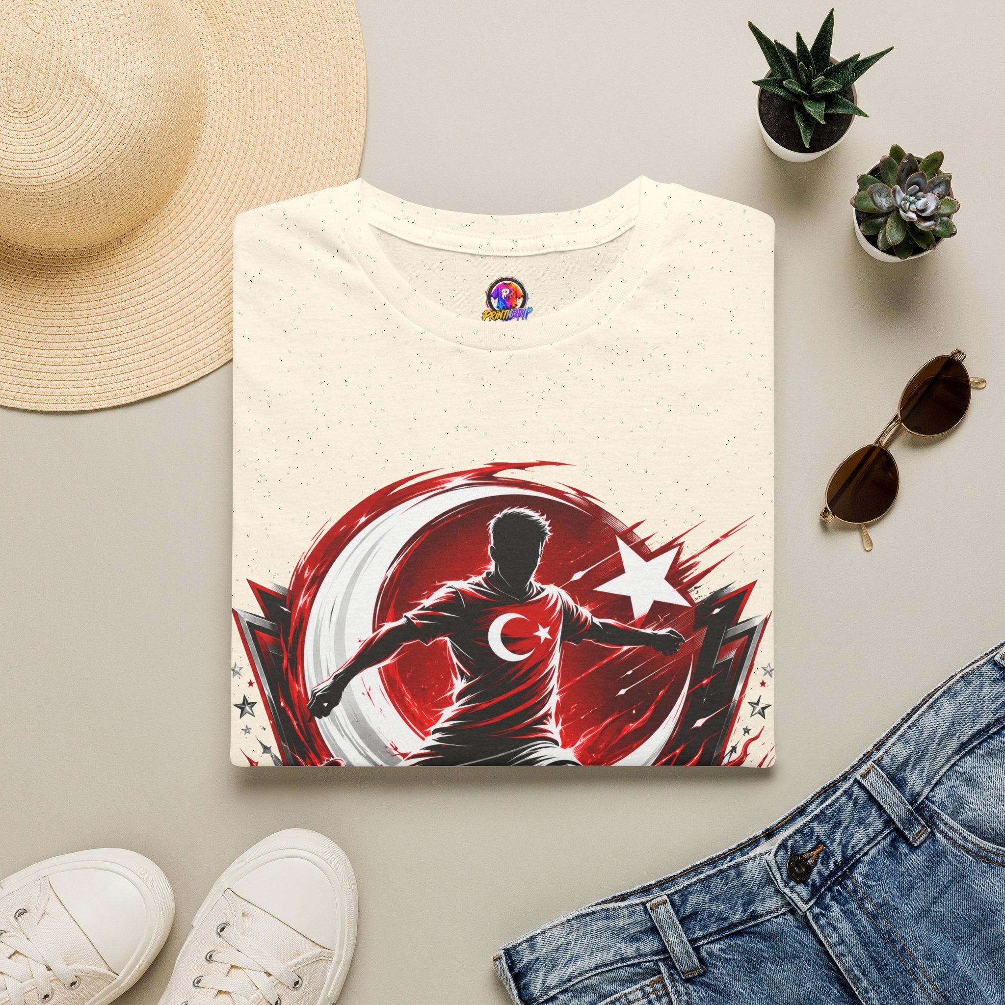 Turkey Crimson Flame Soccer T-Shirt — Turkish Crescent & Star Football Fan Tee