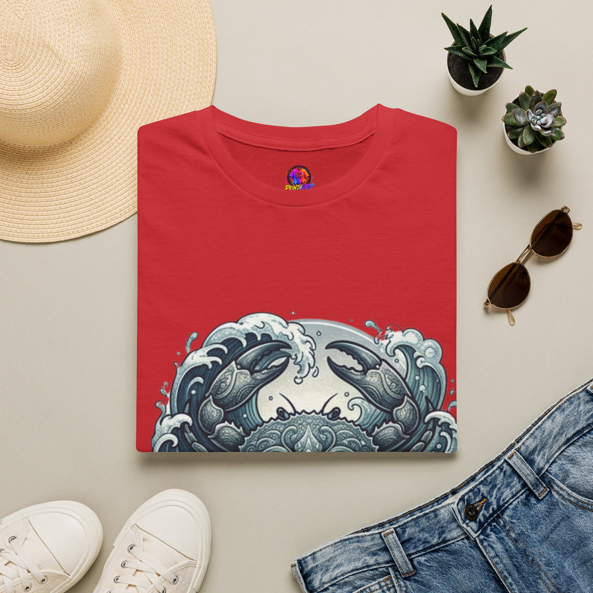 Cancer Zodiac Crab & Waves T-Shirt — Nautical Ocean Art Tee