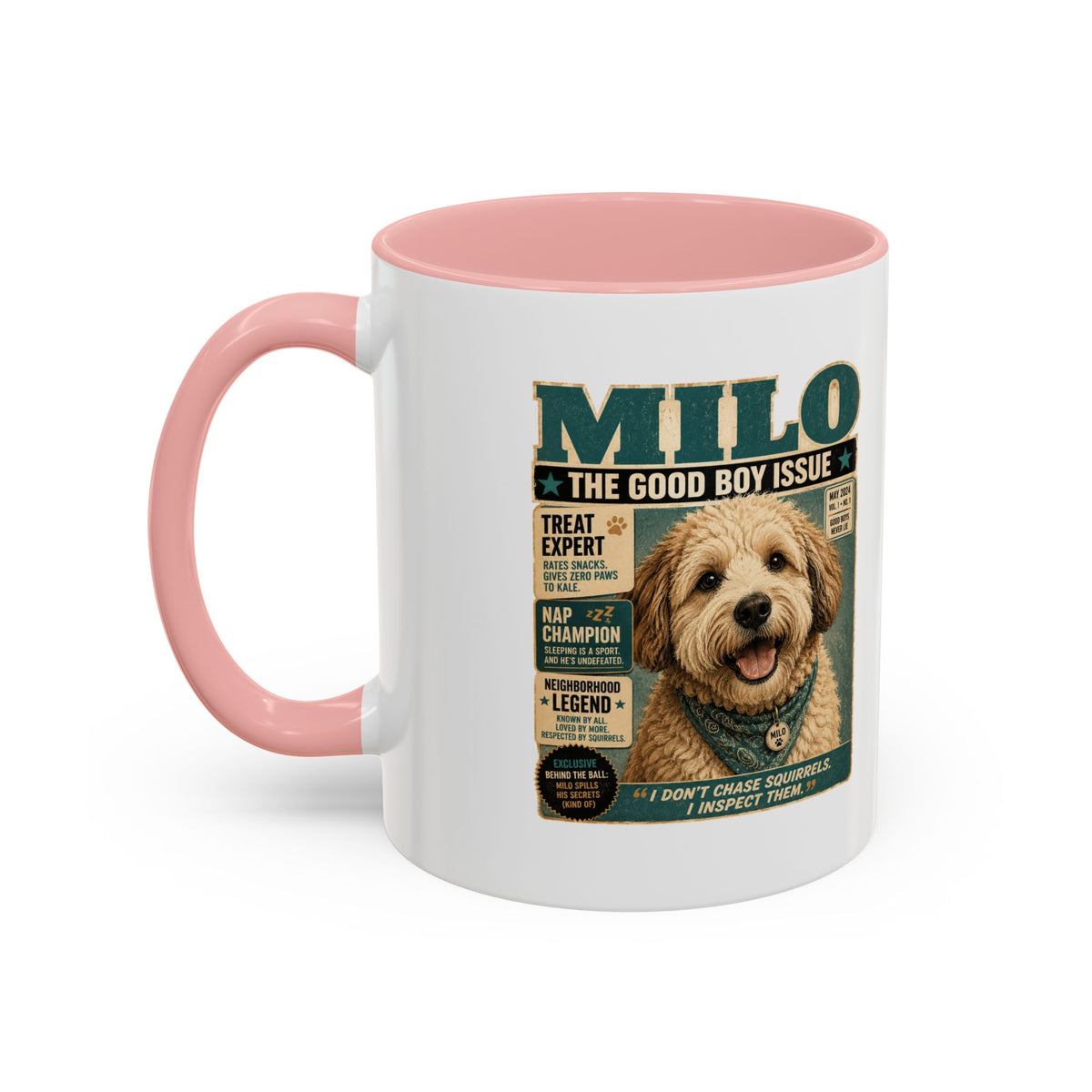 Milo Bailey Dog Dad Mom Milo 'The Good Boy Issue' Accent Coffee Mug – Cute Dog Magazine Cover Design