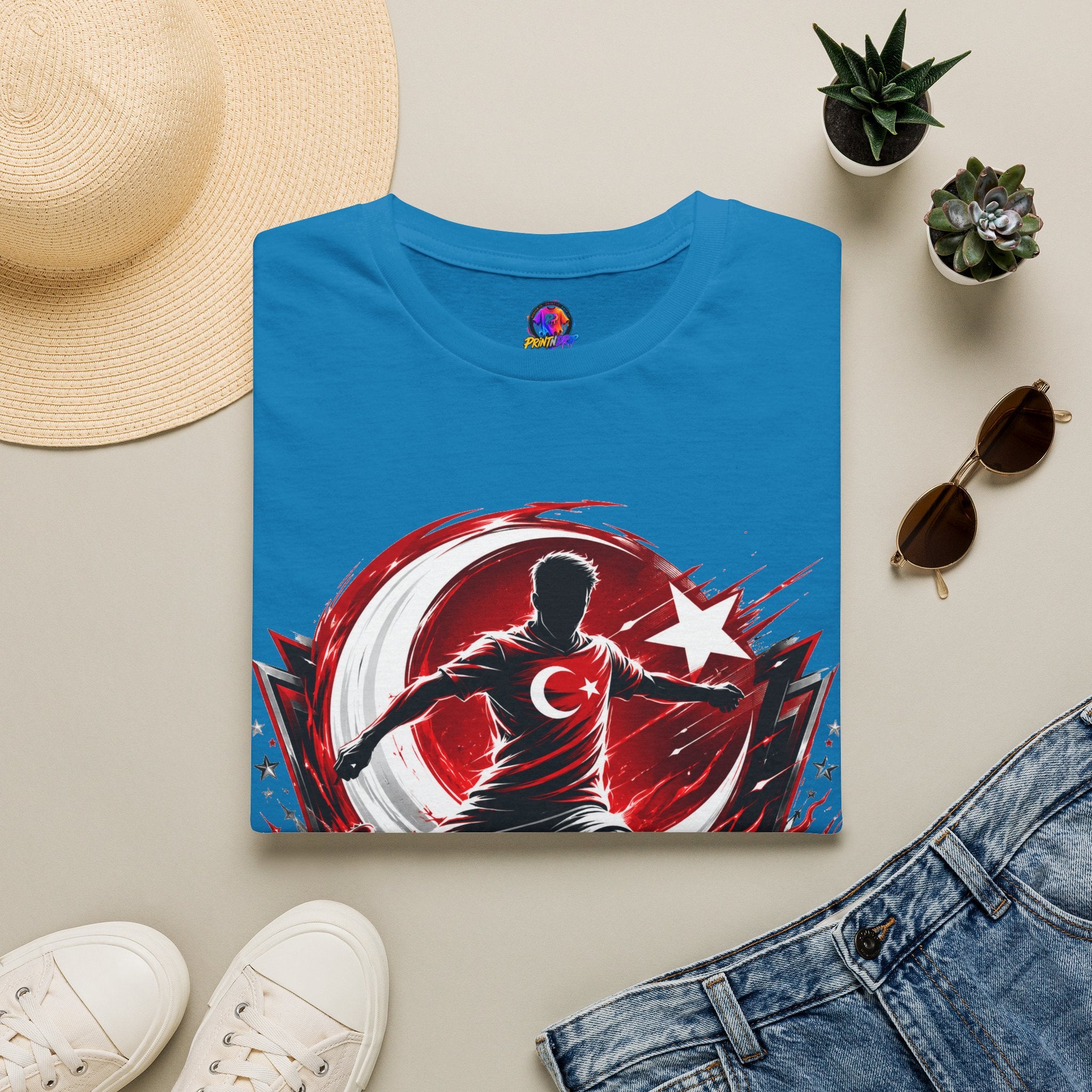 Turkey Crimson Flame Soccer T-Shirt — Turkish Crescent & Star Football Fan Tee