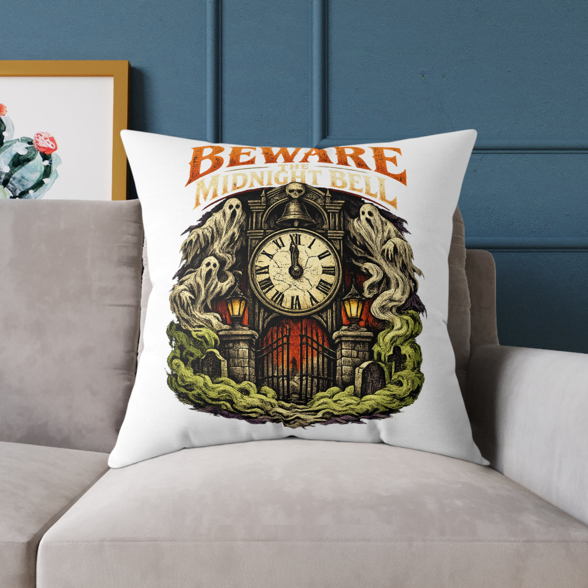 Halloween Beware Of Midnight Square Poly Canvas Pillow