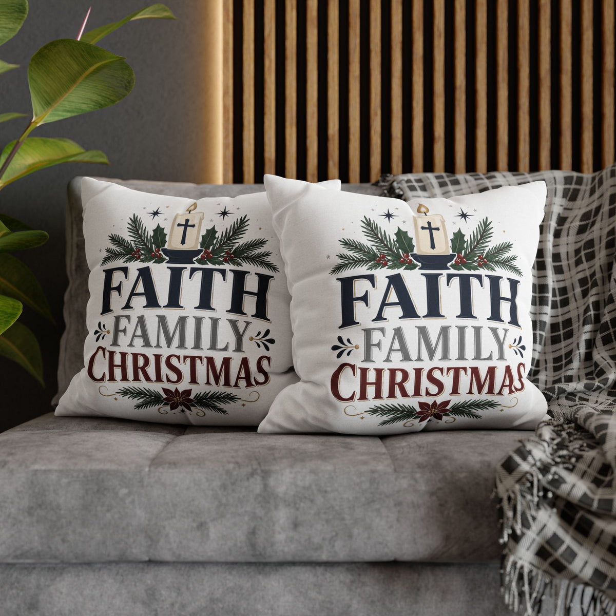 Faith Family Christmas Pillowcase – Holiday Decorative Throw Pillow Cover