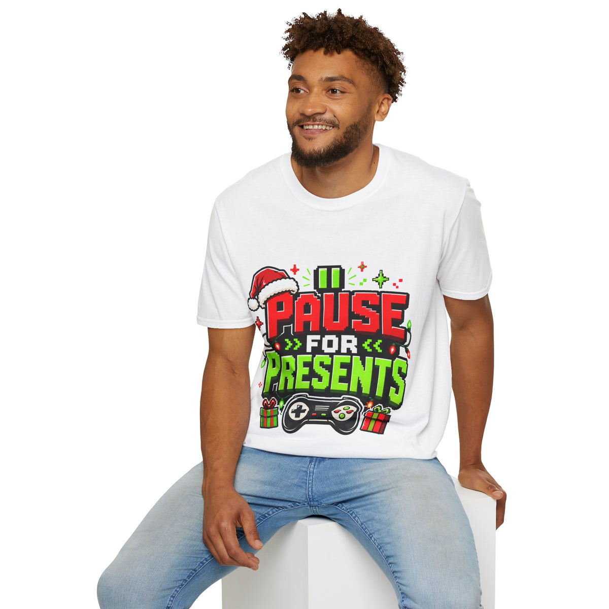 T-Shirt — "Pause for Presents" Christmas Gamer Tee