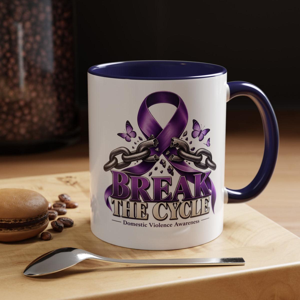 Break the Cycle Coffee Mug – Domestic Violence Awareness Purple Ribbon (11/15oz)