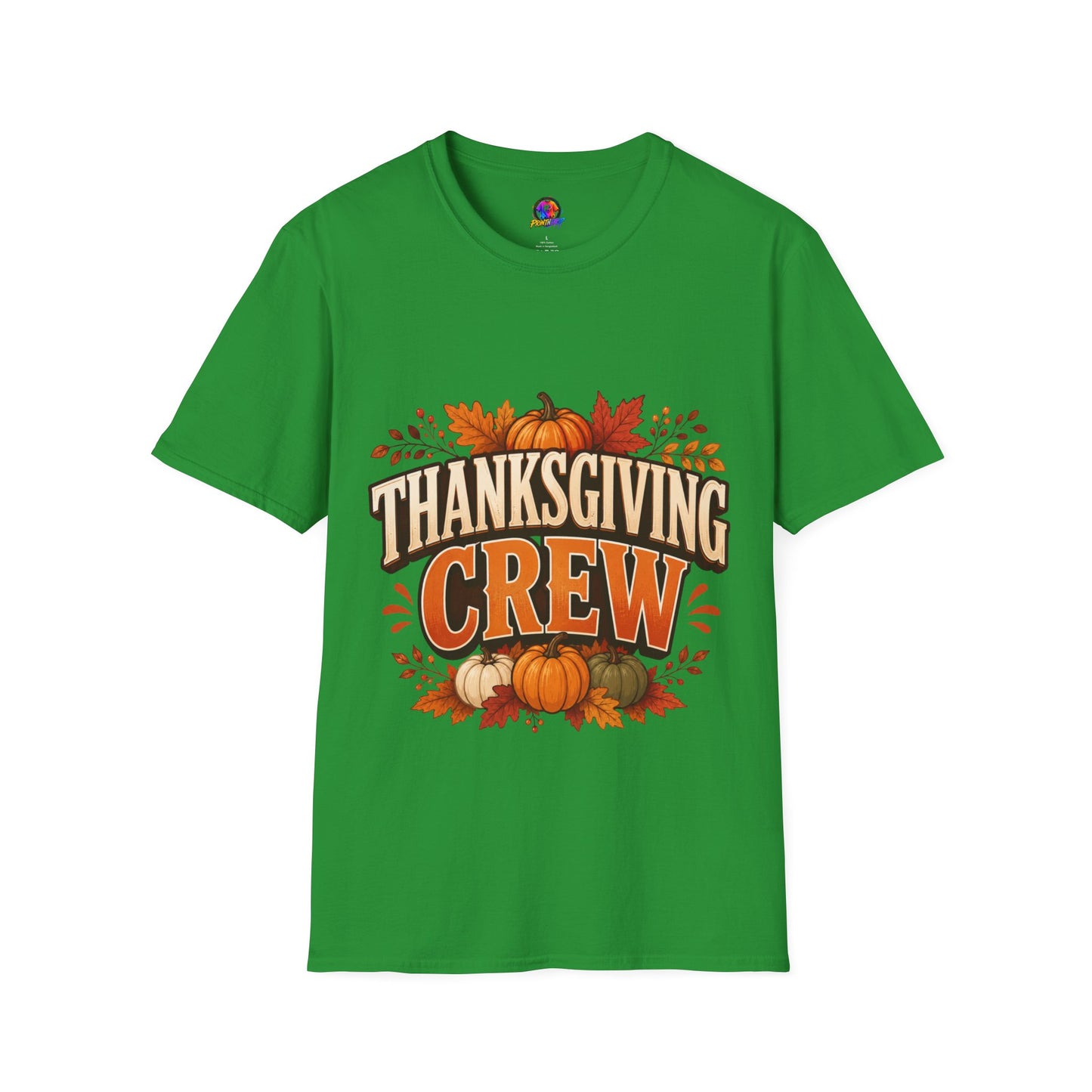 Thanksgiving Crew T-Shirt — Festive Pumpkin & Fall Leaves Holiday Tee