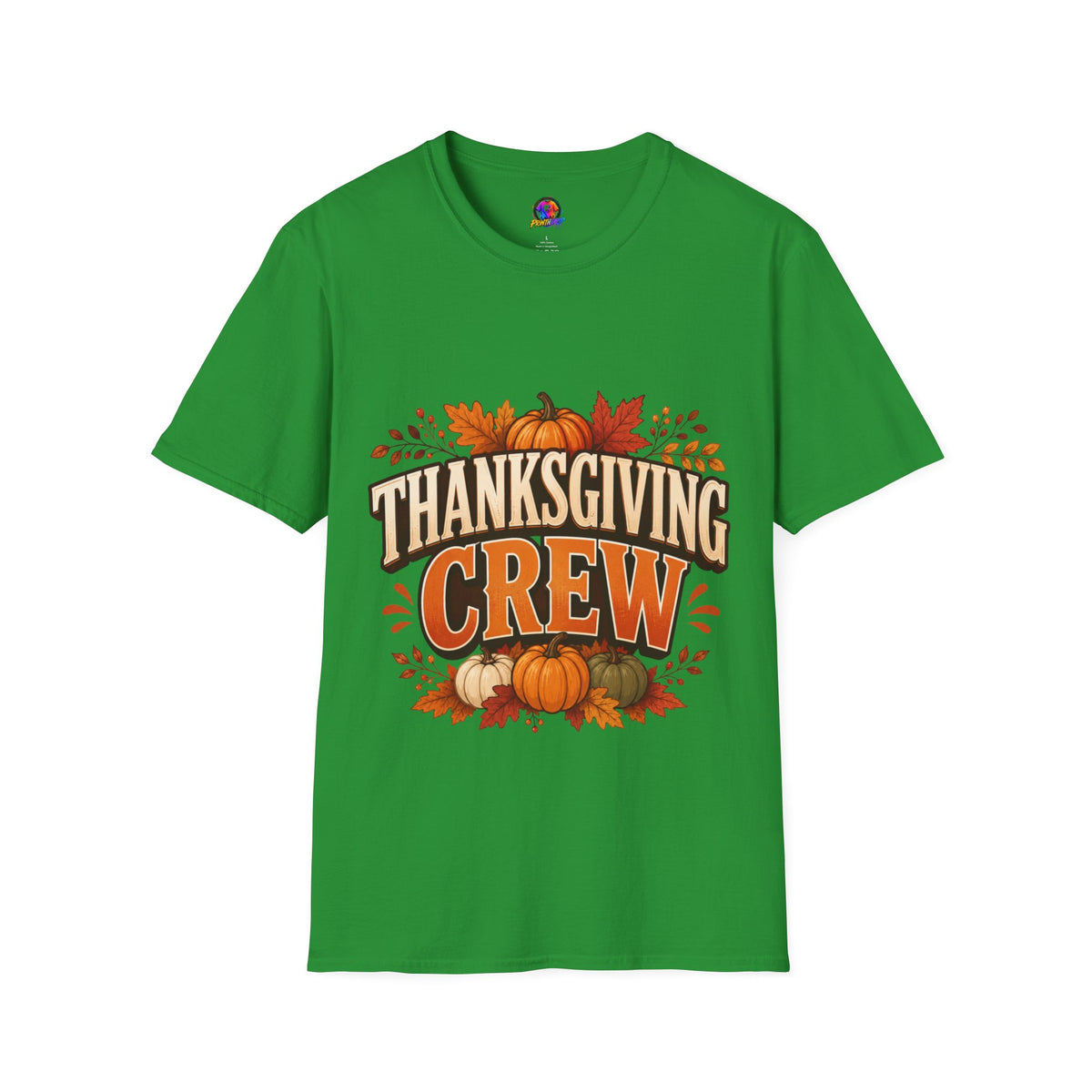 Thanksgiving T-Shirt Crew T-Shirt— Festive Pumpkin & Fall Leaves Holiday Tee