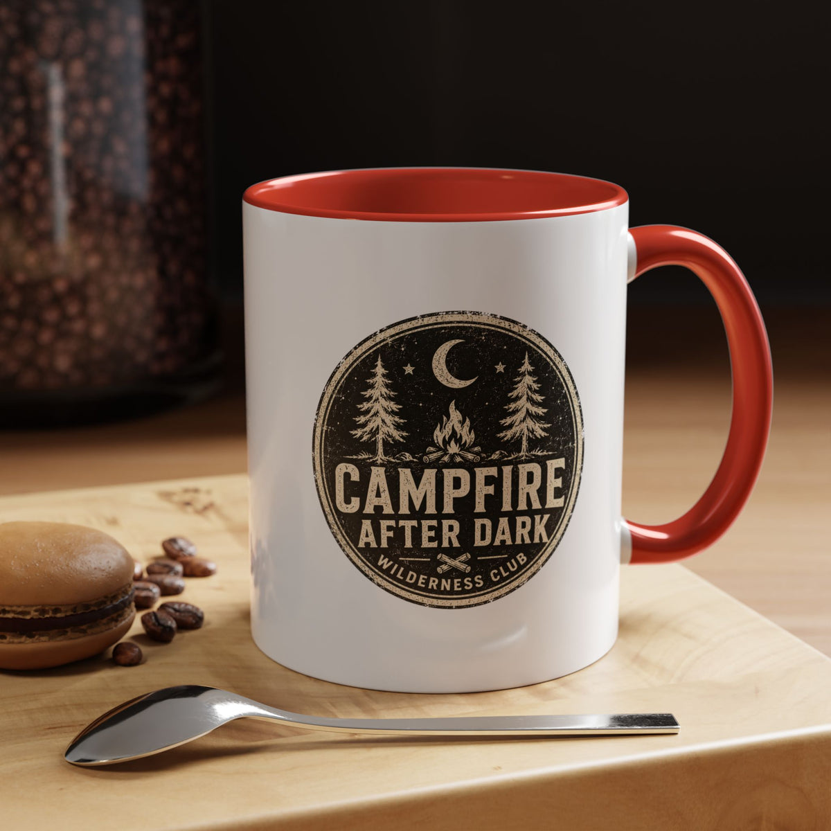 Milo Bailey Dog Dad Mom Campfire After Dark Accent Coffee Mug — Rustic Camping Coffee Cup