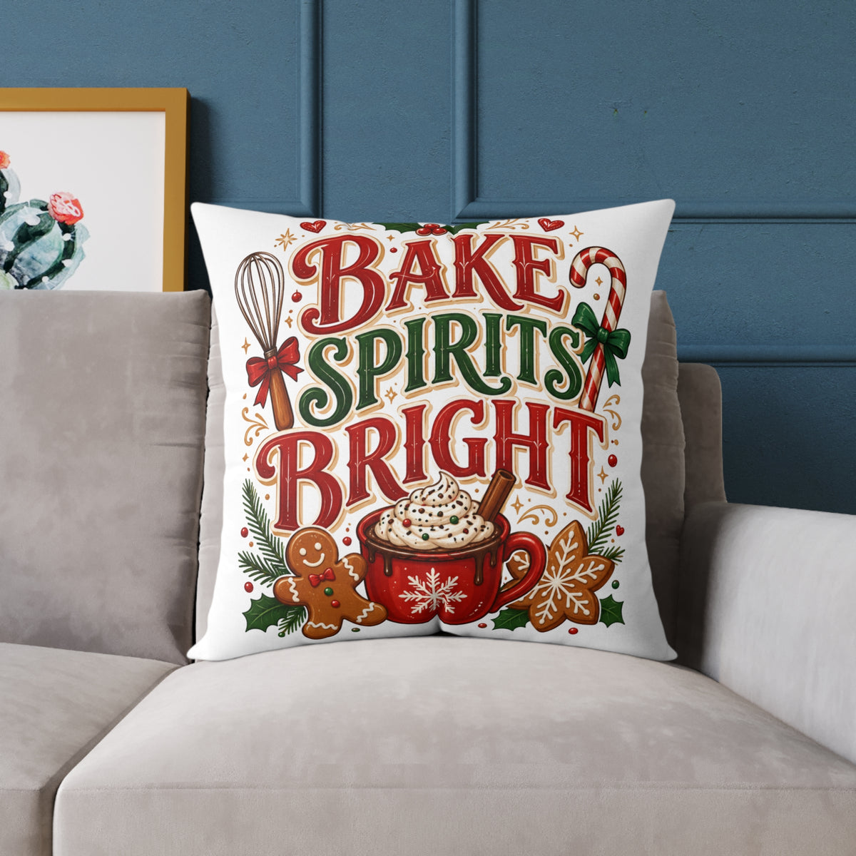 Christmas Bake Spirits Bright Square Poly Canvas Pillow