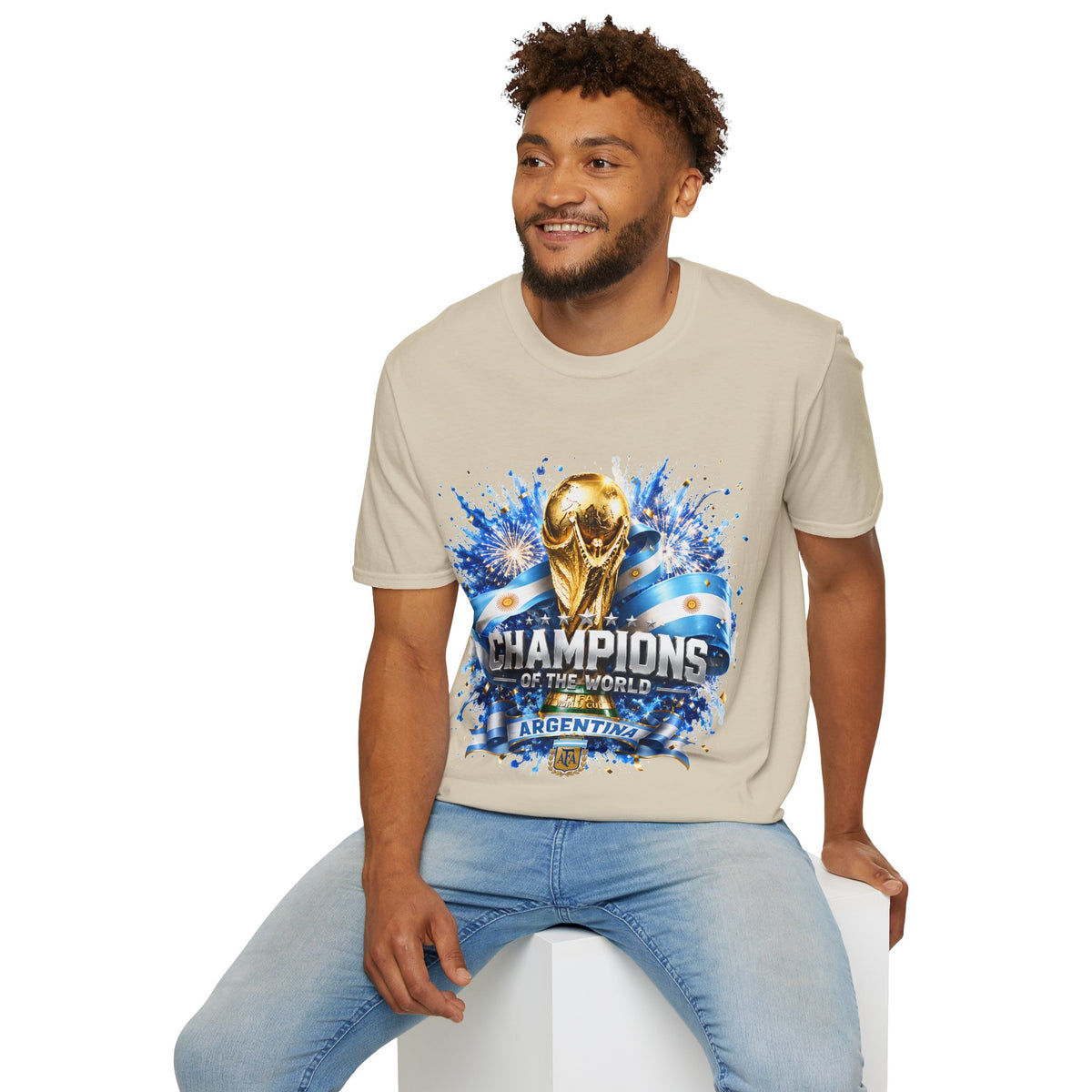 Argentina World Cup Champions T-Shirt — Gold Trophy Celebration Tee