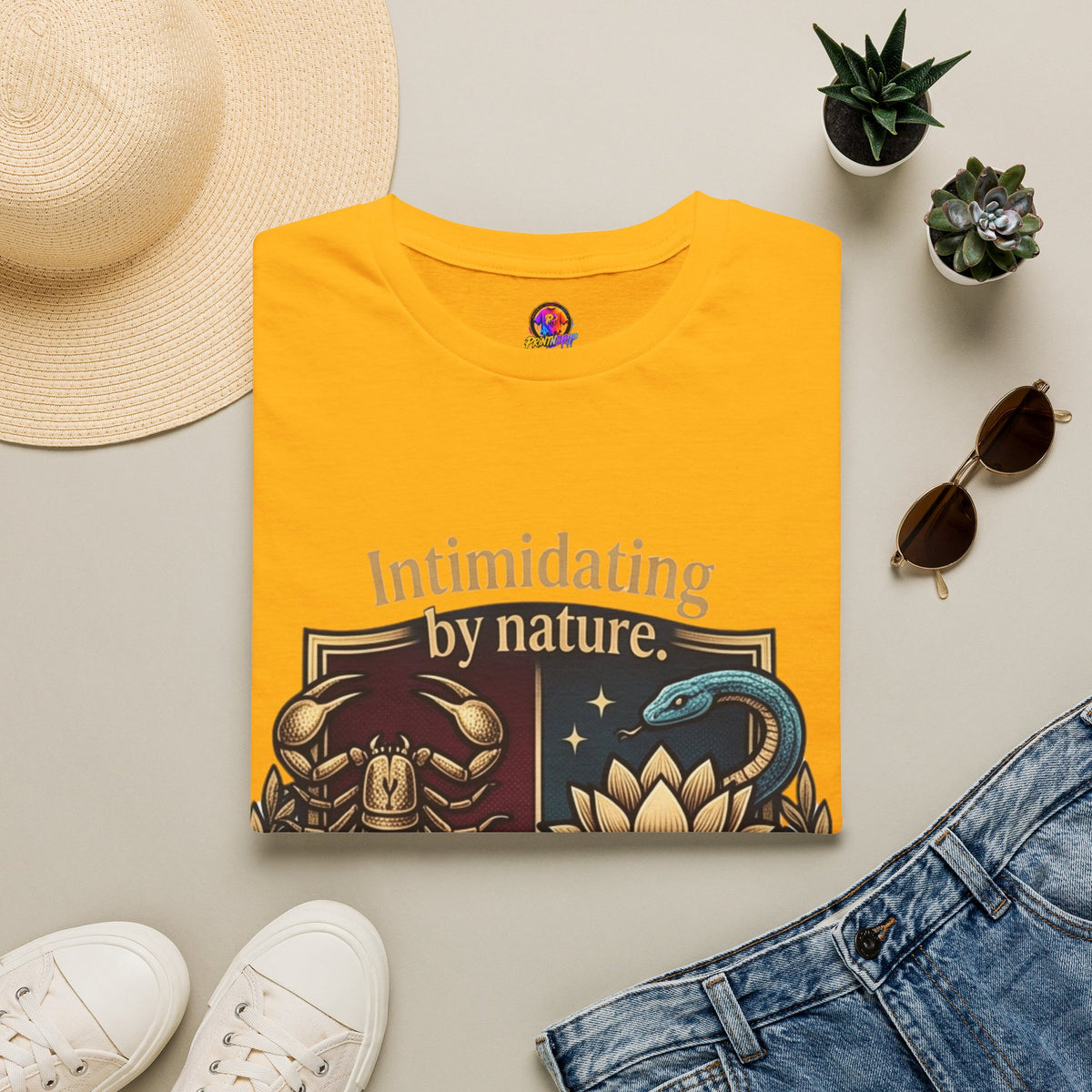 Intimidating by Nature T-Shirt — Scorpion & Snake Badge Design