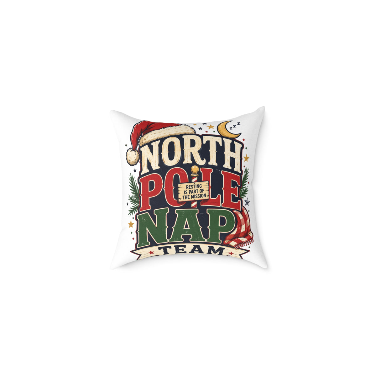 Christmas North Pole Nap Team Throw Pillow — Funny Christmas Holiday Decorative Cushion
