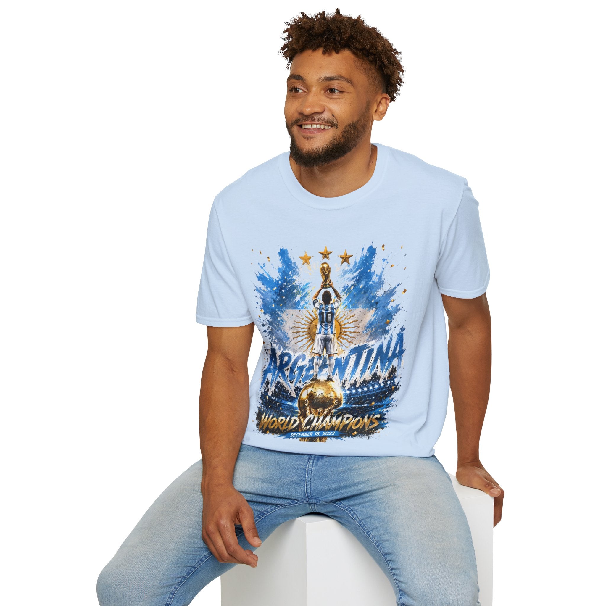 Argentina World Champions T‑Shirt — Soccer World Cup 3 Stars Tribute