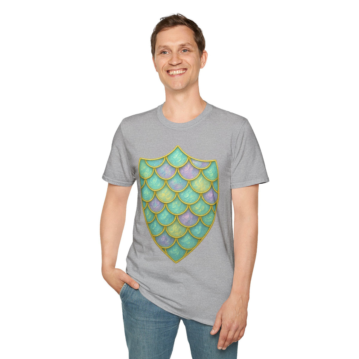 Mermaid Scale Shield T-Shirt — Iridescent Aquamarine Graphic Tee - Trending Now - September 2026