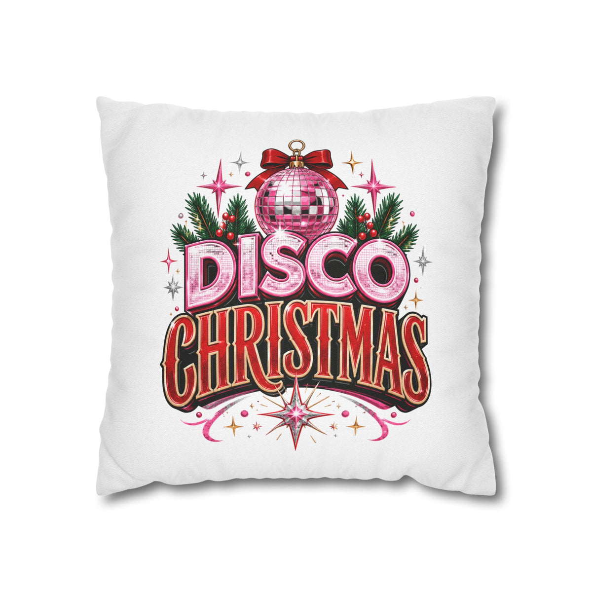 Disco Christmas Pillowcase — Retro Pink Disco Ball Holiday Decor