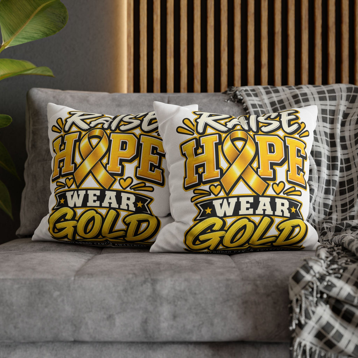 Childhood Cancer Raise Hope Wear Gold Cancer Awareness Pillow