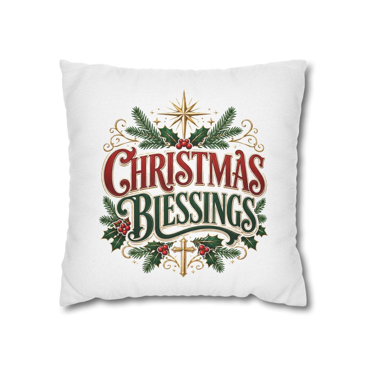 Christmas Blessings Pillowcase — Holiday Decorative Throw Pillow Cover