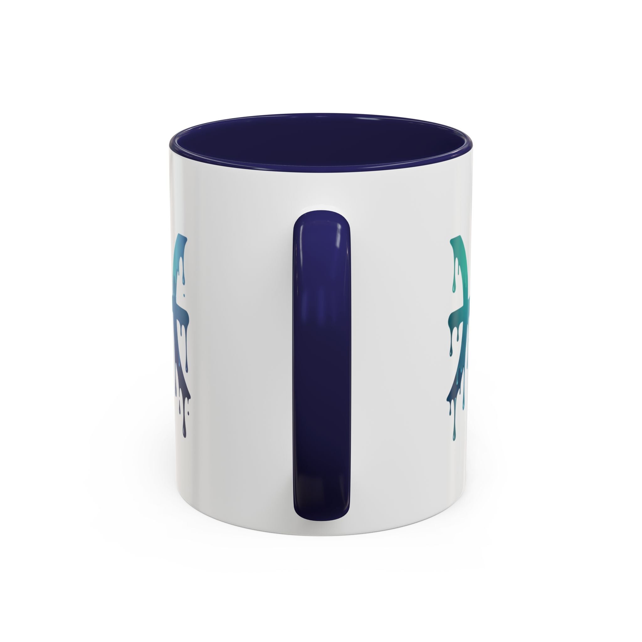 Pisces Zodiac Accent Coffee Mug — Dripping Teal Blue Astrology Gift