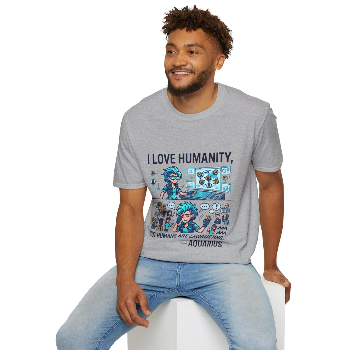I Love Humanity, But Humans Are Exhausting - Funny Sci‑Fi T‑Shirt