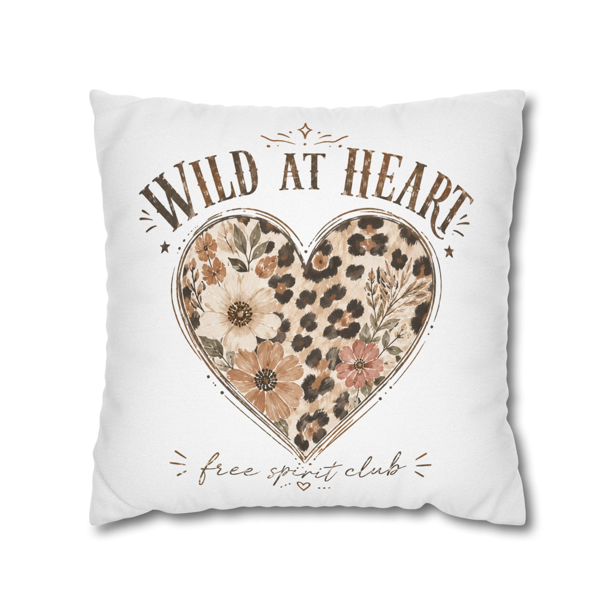 Wild at Heart Leopard Floral Pillowcase — Decorative Square Throw Pillow Cover Milo Bailey Dog Dad Mom