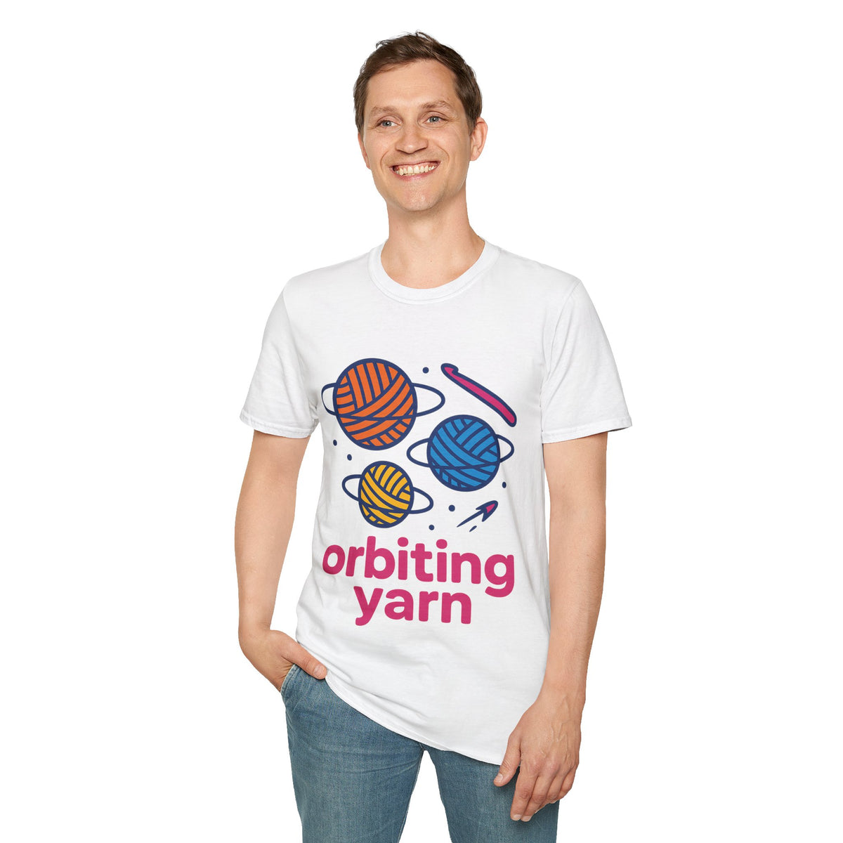 "Orbiting Yarn" Space Galaxy Crochet Graphic Tee - Funny Knitting Crafter White T-Shirt - Trending Now - September 2026
