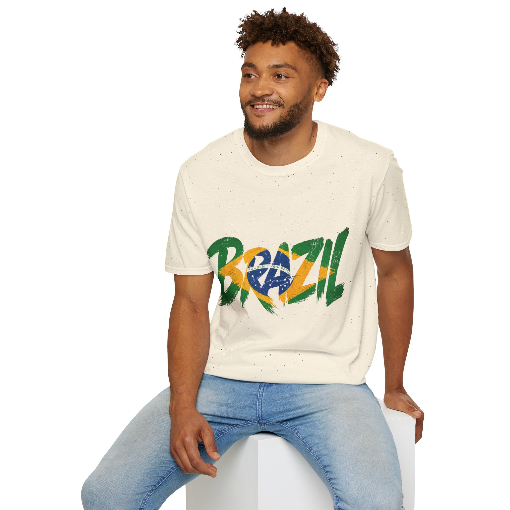 Brazil Flag Graphic T-Shirt — Bold Brazil Script with National Flag Motif