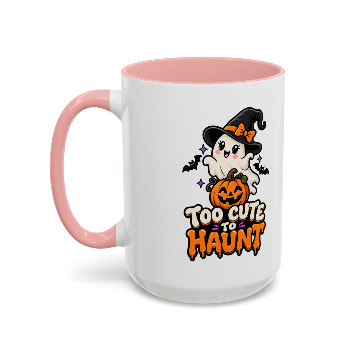Halloween Coffee Mug - 'Too Cute to Haunt' Ghost Pumpkin Accent Mug