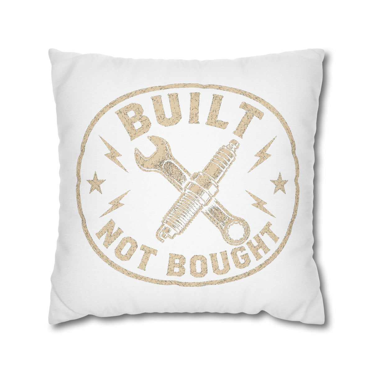 Built Not Bought Decorative Pillowcase Milo Bailey Dog Dad Mom — Mechanic Tool Wrench Spark Plug Graphic
