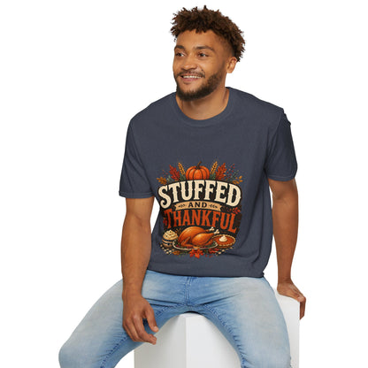 Stuffed and Thankful T-Shirt — Thanksgiving Pumpkin Fall Graphic Tee
