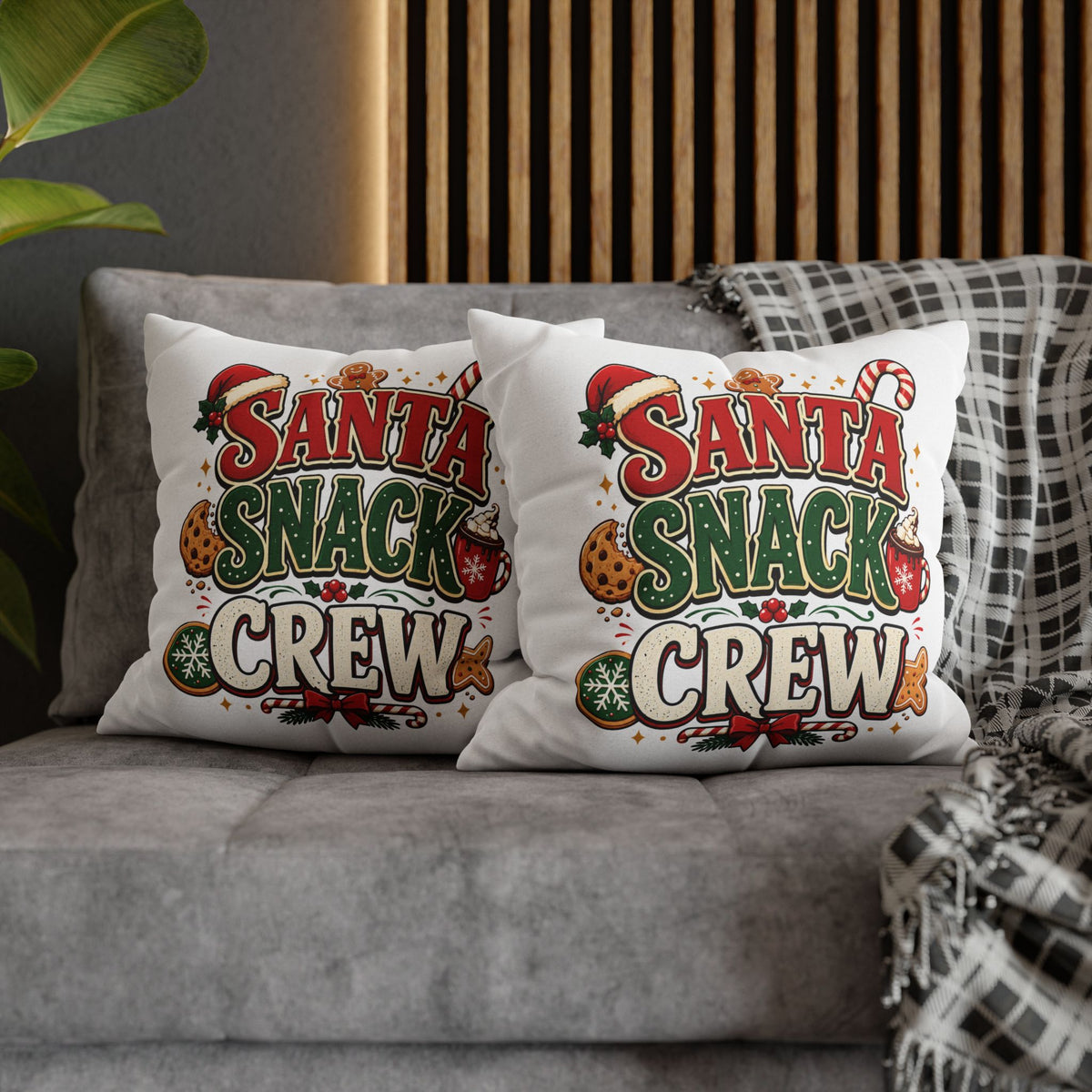 Christmas Santa Snack Crew Pillowcase — Christmas Holiday Decorative Throw Pillow Cover
