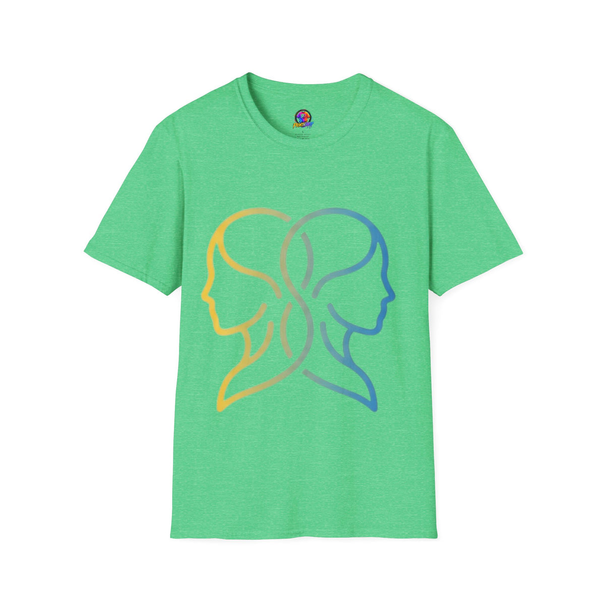 Twin Profile Line Art T‑Shirt — Gradient Sisterhood Outline Tee