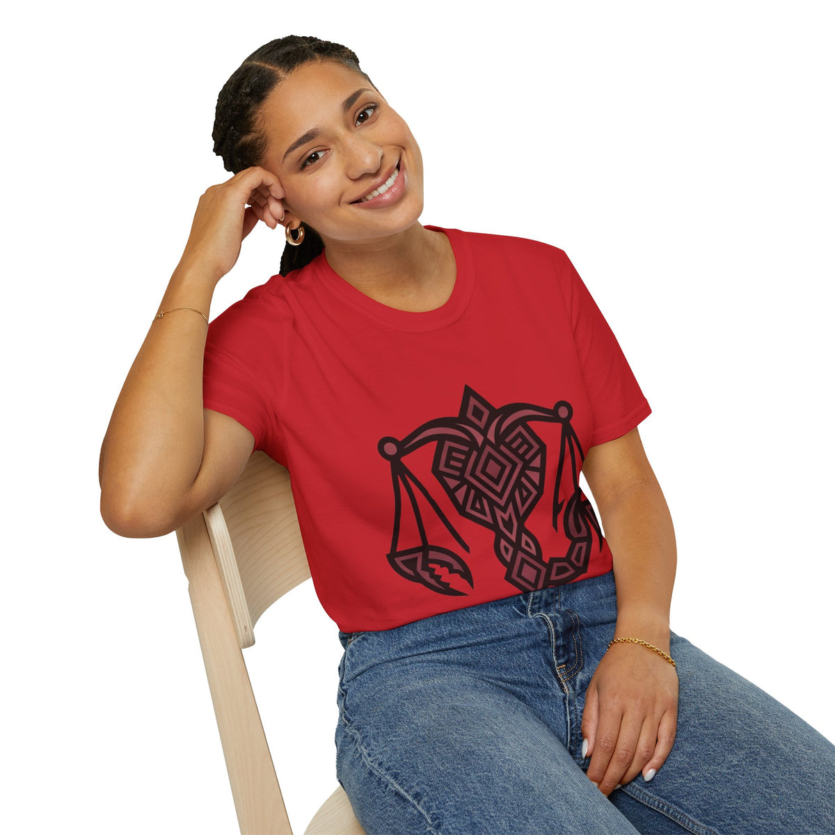 Libra Scales Graphic T‑Shirt — Tribal Zodiac Balance Design