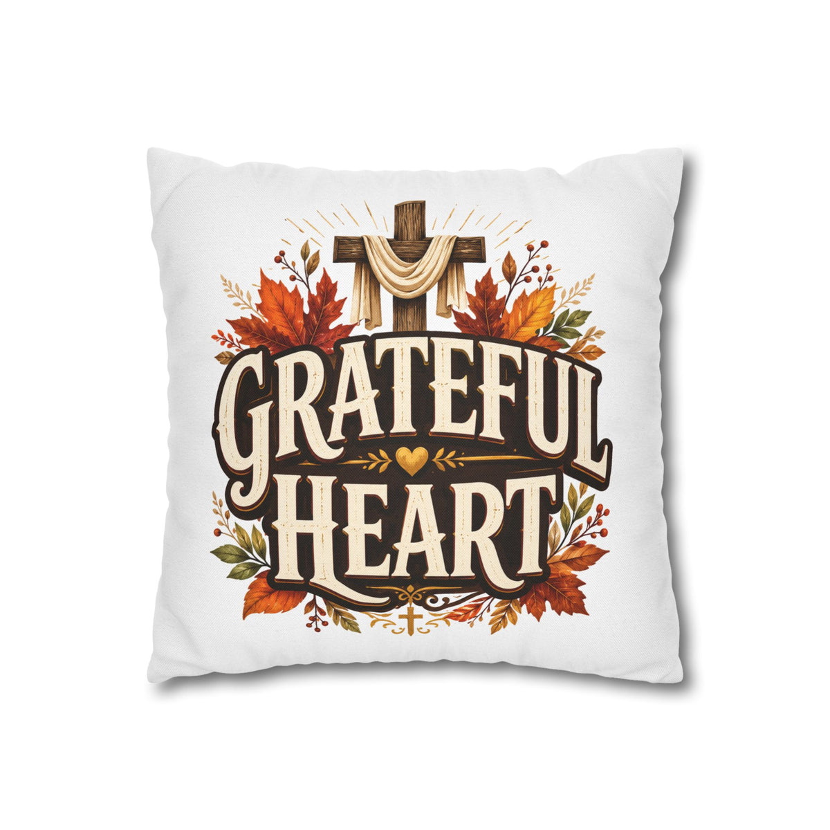 Thanksgiving Grateful Heart Throw Pillow — Autumn Cross Faith Decorative Pillowcase