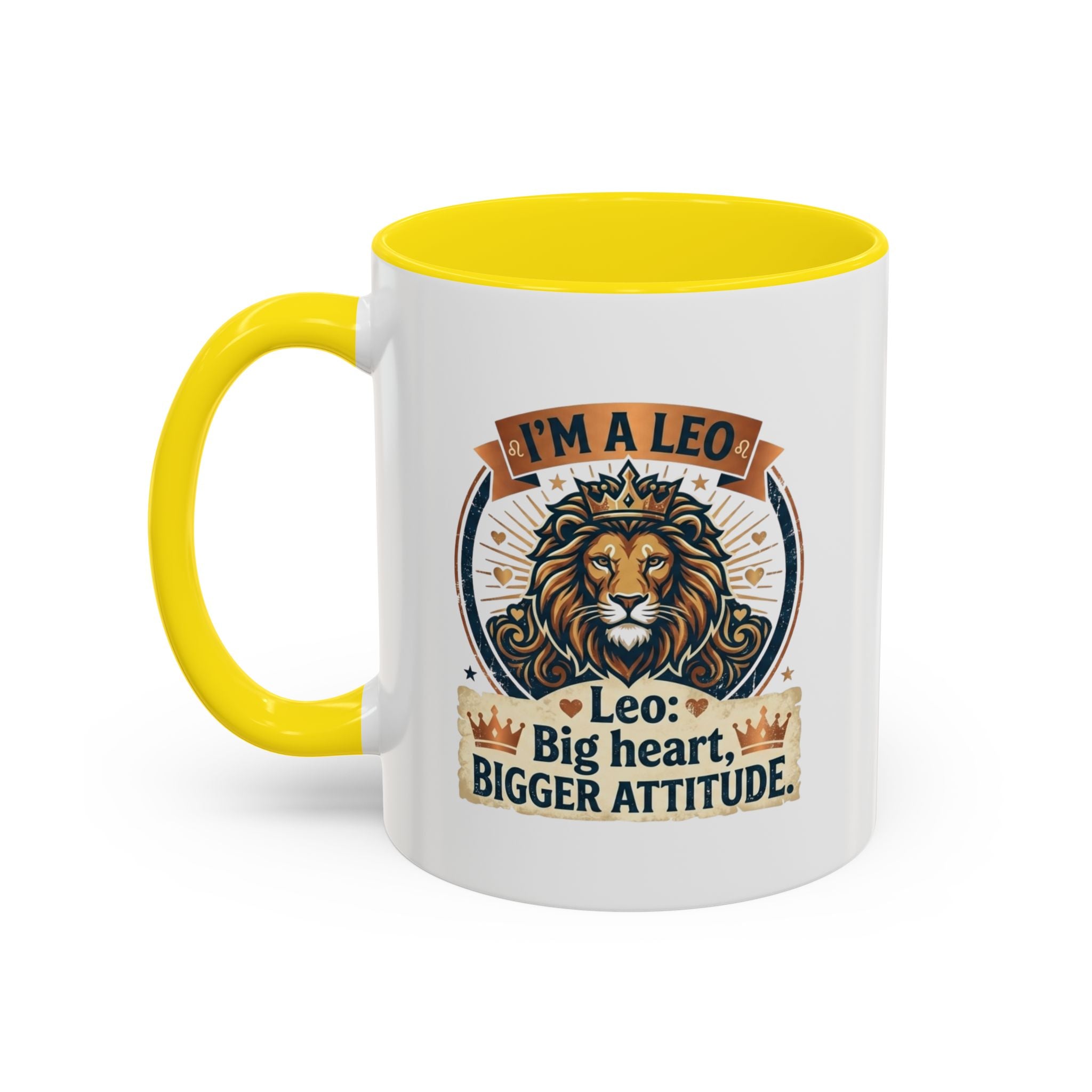 Leo Coffee Mug — "I'm a Leo: Big Heart, Bigger Attitude" Zodiac Accent Mug (11/15oz)