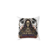 Halloween Skull Pillow — "Old Soul, Dark Night" Decorative Cushion