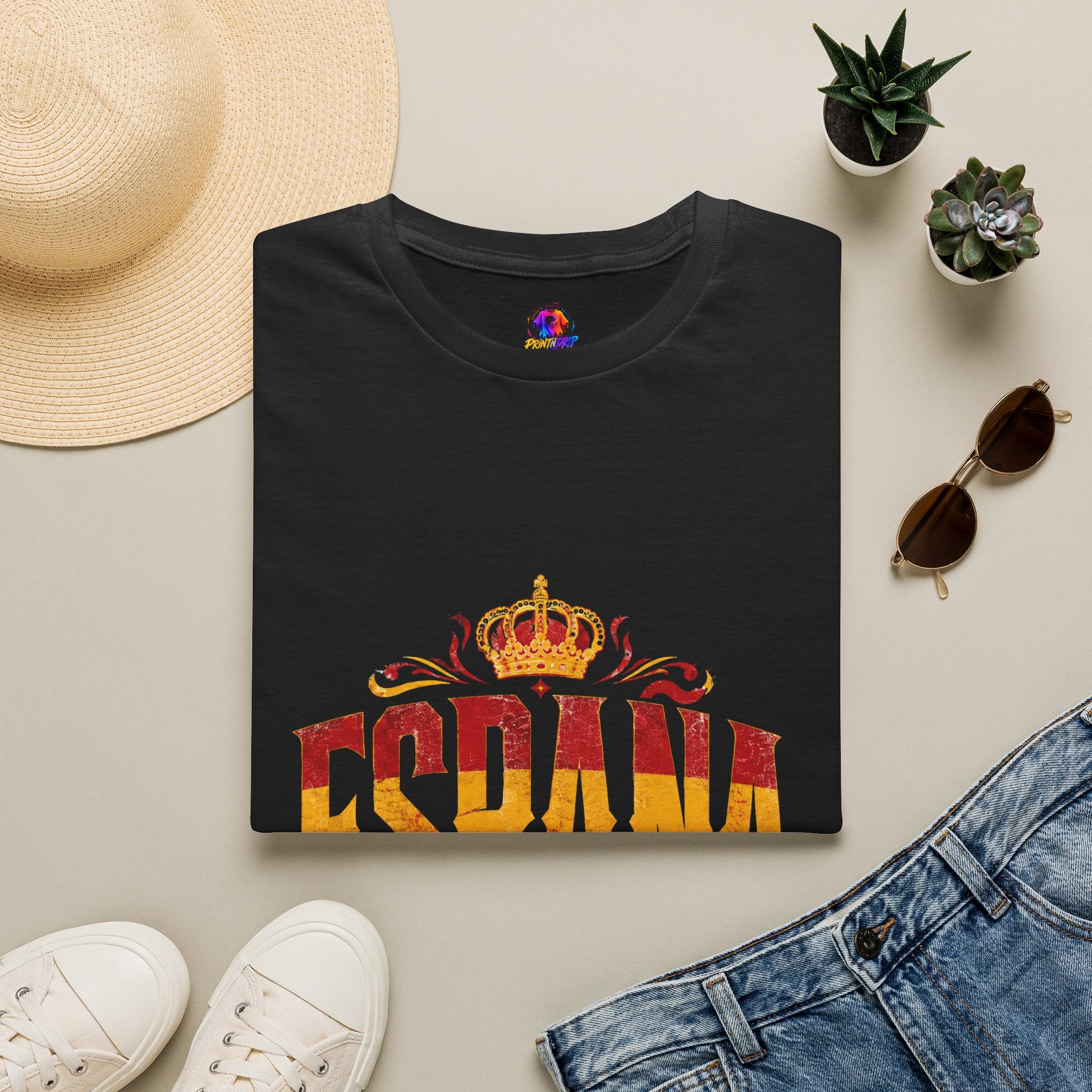 Spain Crown Graphic T-Shirt — Spanish Flag Vintage Crest Tee