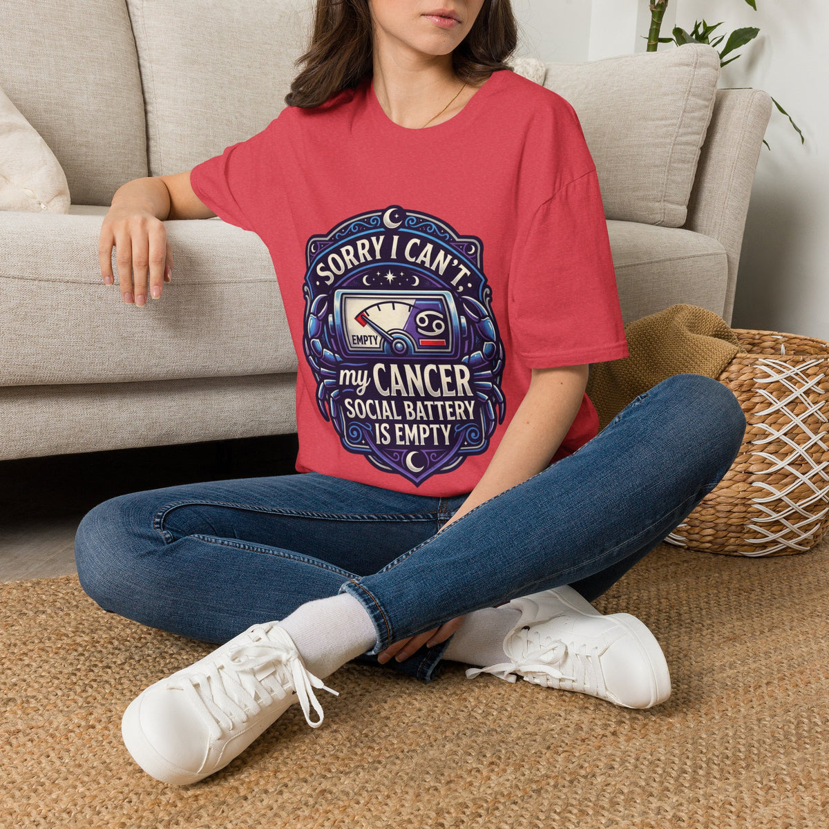 Cancer Support T-Shirt — "Sorry I Can't, My Cancer Social Battery Is Empty"