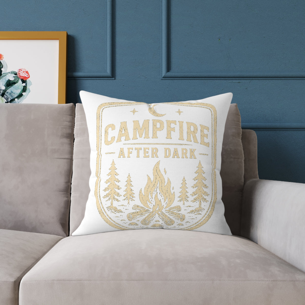 Campfire After Dark Pillow Milo Bailey Dog Dad Mom— Rustic Camping Decorative Throw Pillow
