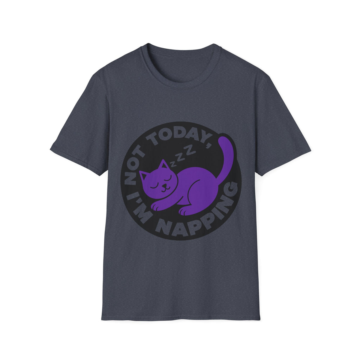 Not Today I'm Napping Purple Cat Tee - Funny Sleeping Kitten Badge Graphic T-Shirt - Trending Now - September 2026