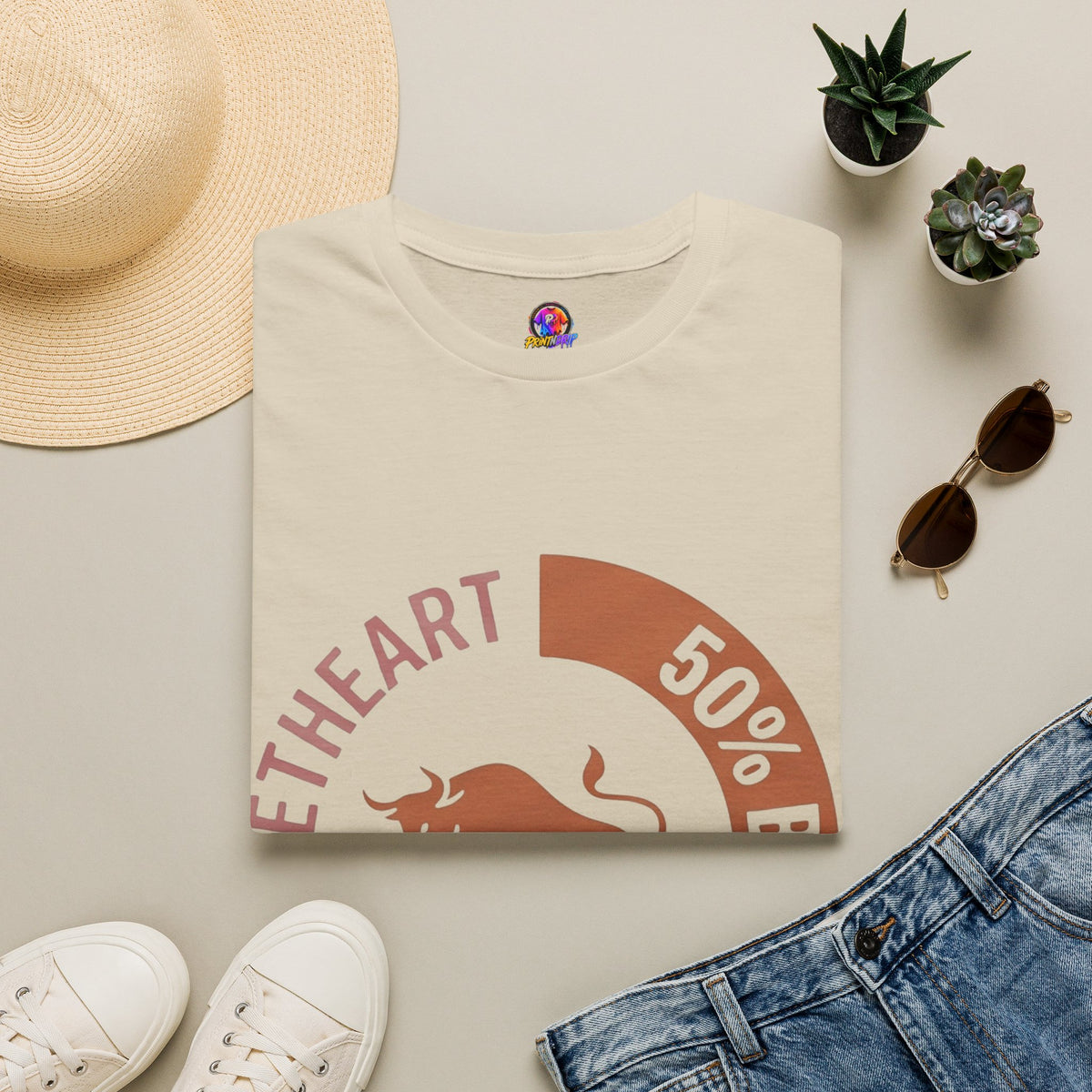 Bull Percentage Graphic T-Shirt — "50% Bull, 50% Sweetheart" Casual Tee