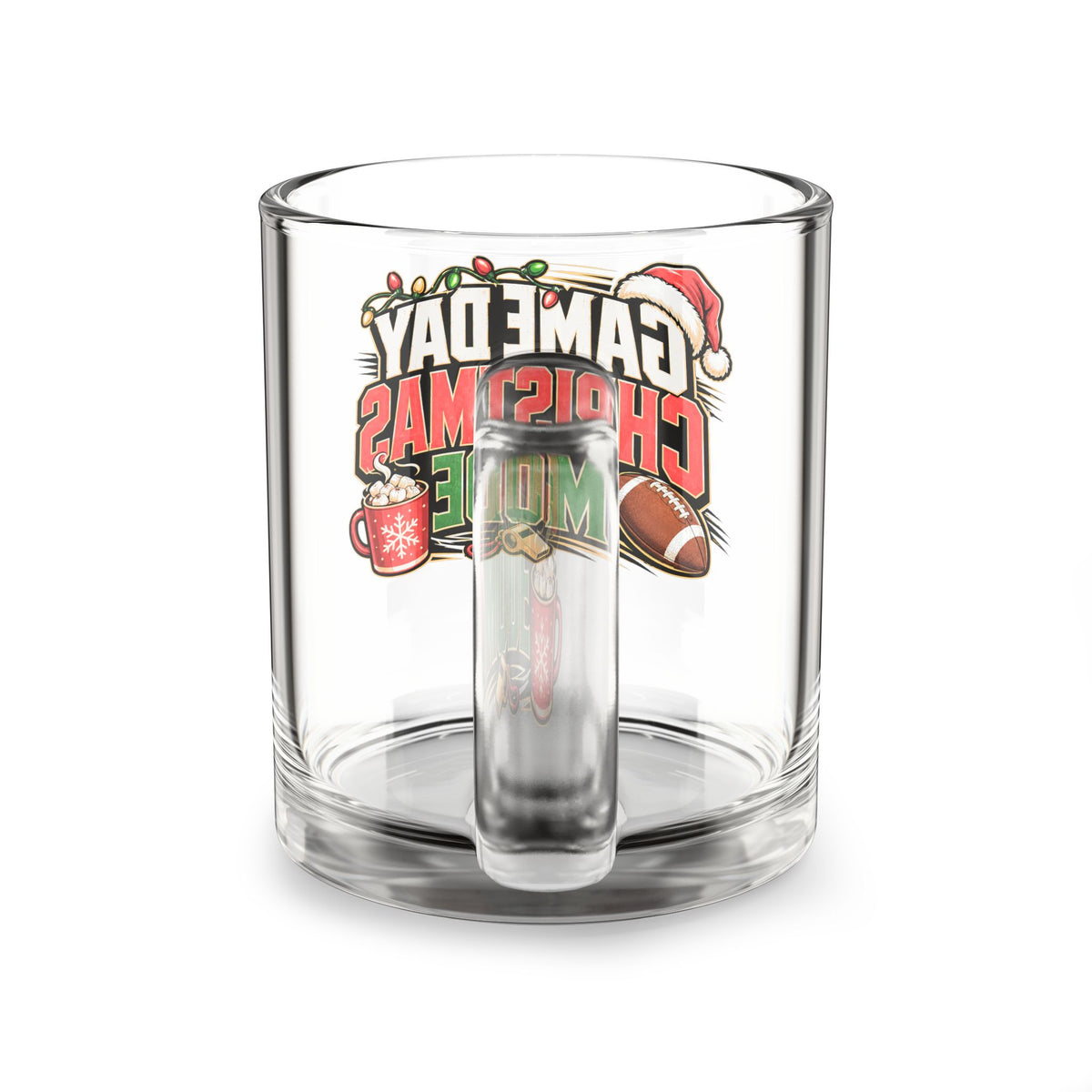Modern Day Christmas Glass Mug  10oz Glass Mug — Game Day Christmas Mode Holiday Football Coffee Cup