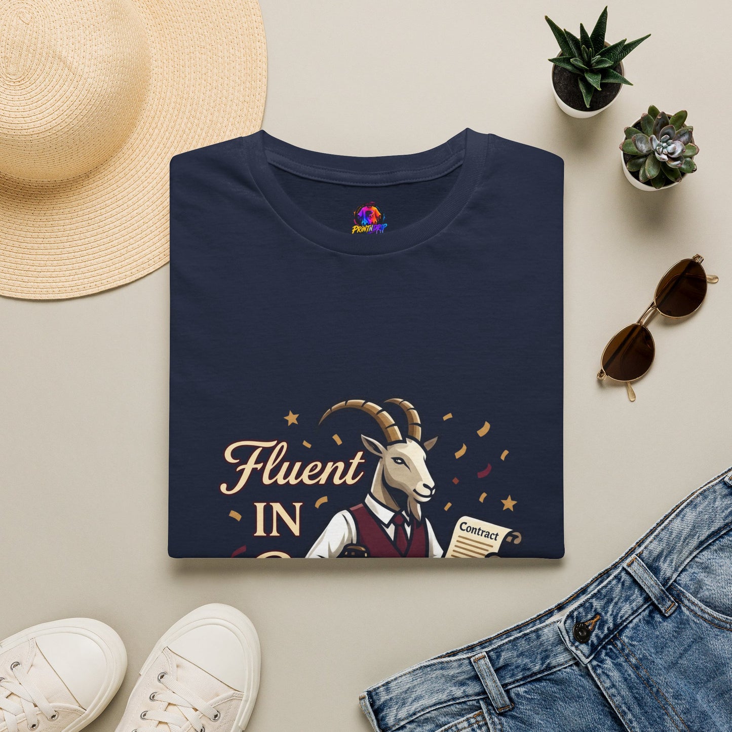 Capricorn Goat Graphic T-Shirt — "Fluent in Sarcasm & Success" Zodiac Tee
