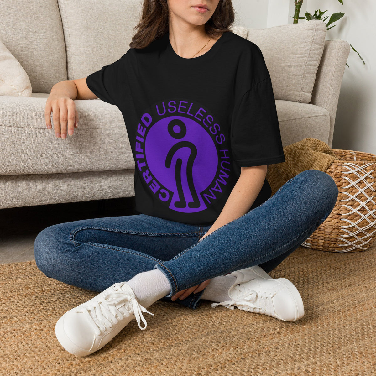 "Certified Useless Human" Funny Meme Tee | Sarcastic Purple Badge T-Shirt - Trending Now - September 2026
